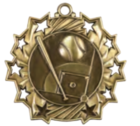 2.25" Gold Ten Star Baseball / Softball Medal
